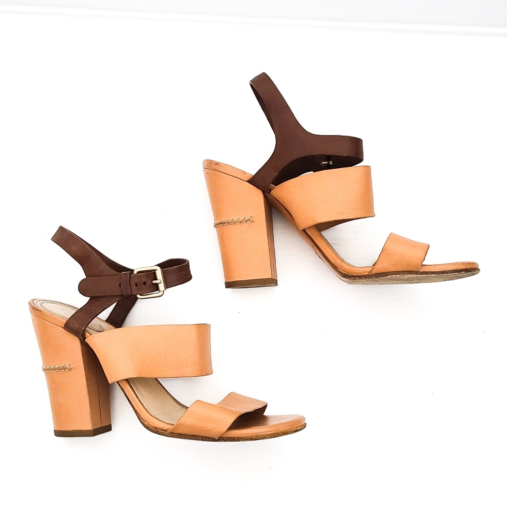 Chloe Camel and Brown Block Heel Sandal